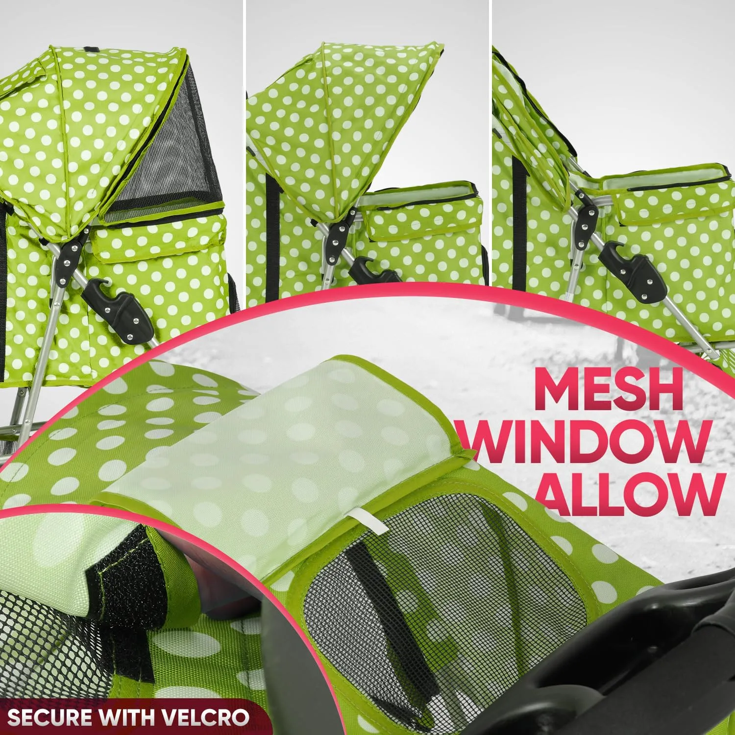 Foldable 3-Wheel Dog Stroller - Breathable Mesh, Cup Holders & Storage Basket for Small/Medium Pets, CAAP-DGS-A78-GND