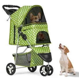 Foldable 3-Wheel Dog Stroller - Breathable Mesh, Cup Holders & Storage Basket for Small/Medium Pets, CAAP-DGS-A78-GND