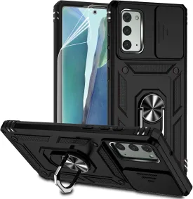 for Samsung Galaxy Note 20 Case with Camera Lens Cover HD Screen Protector, Military-Grade Drop Tested Magnetic Ring Holder Kickstand Protective Phone Case for Samsung Galaxy Note 20 5G (Black)