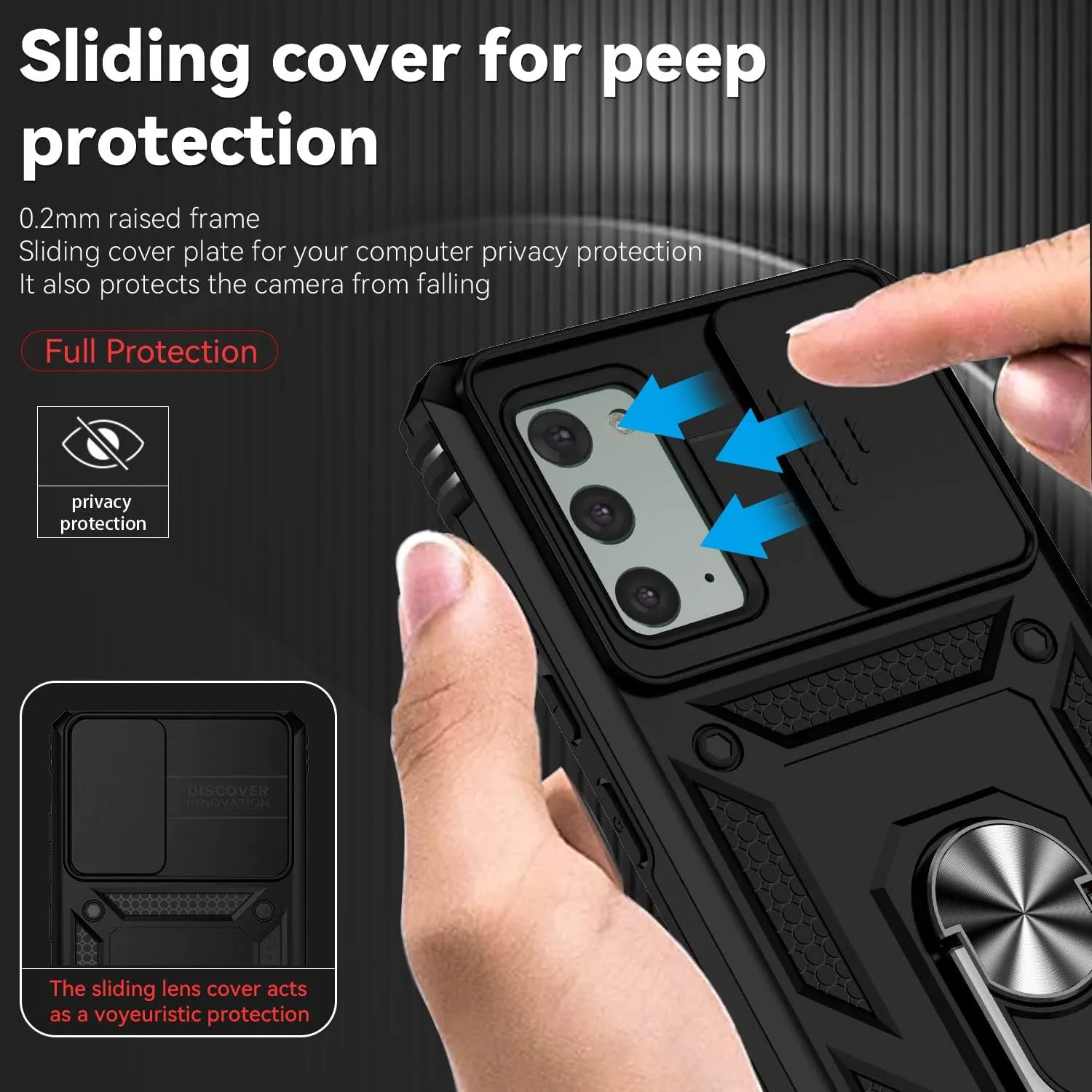 for Samsung Galaxy Note 20 Case with Camera Lens Cover HD Screen Protector, Military-Grade Drop Tested Magnetic Ring Holder Kickstand Protective Phone Case for Samsung Galaxy Note 20 5G (Black)