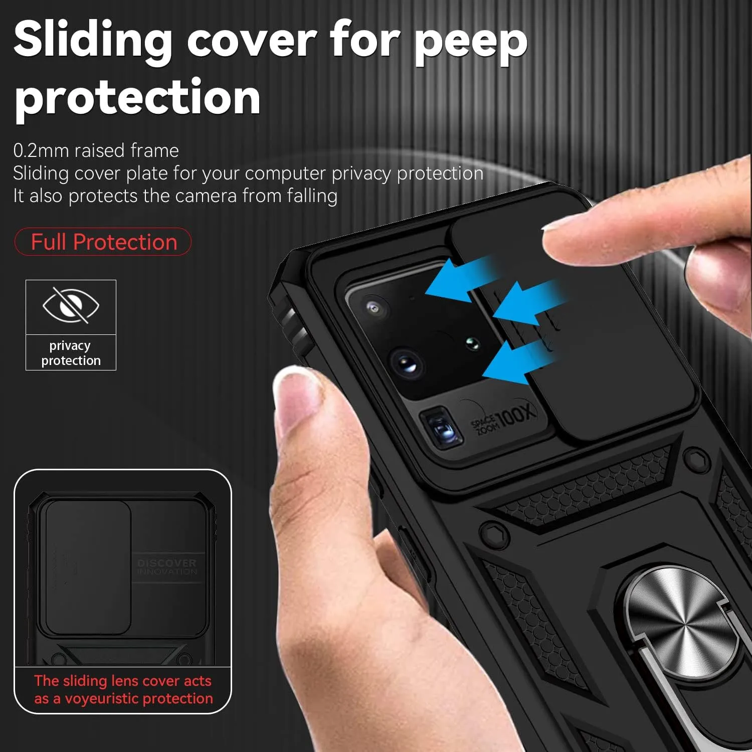 for Samsung Galaxy S20 Ultra Case with Camera Lens Cover HD Screen Protector, Military-Grade Drop Tested Magnetic Ring Holder Kickstand Protective Phone Case for Samsung Galaxy S20 Ultra 5G (Black)