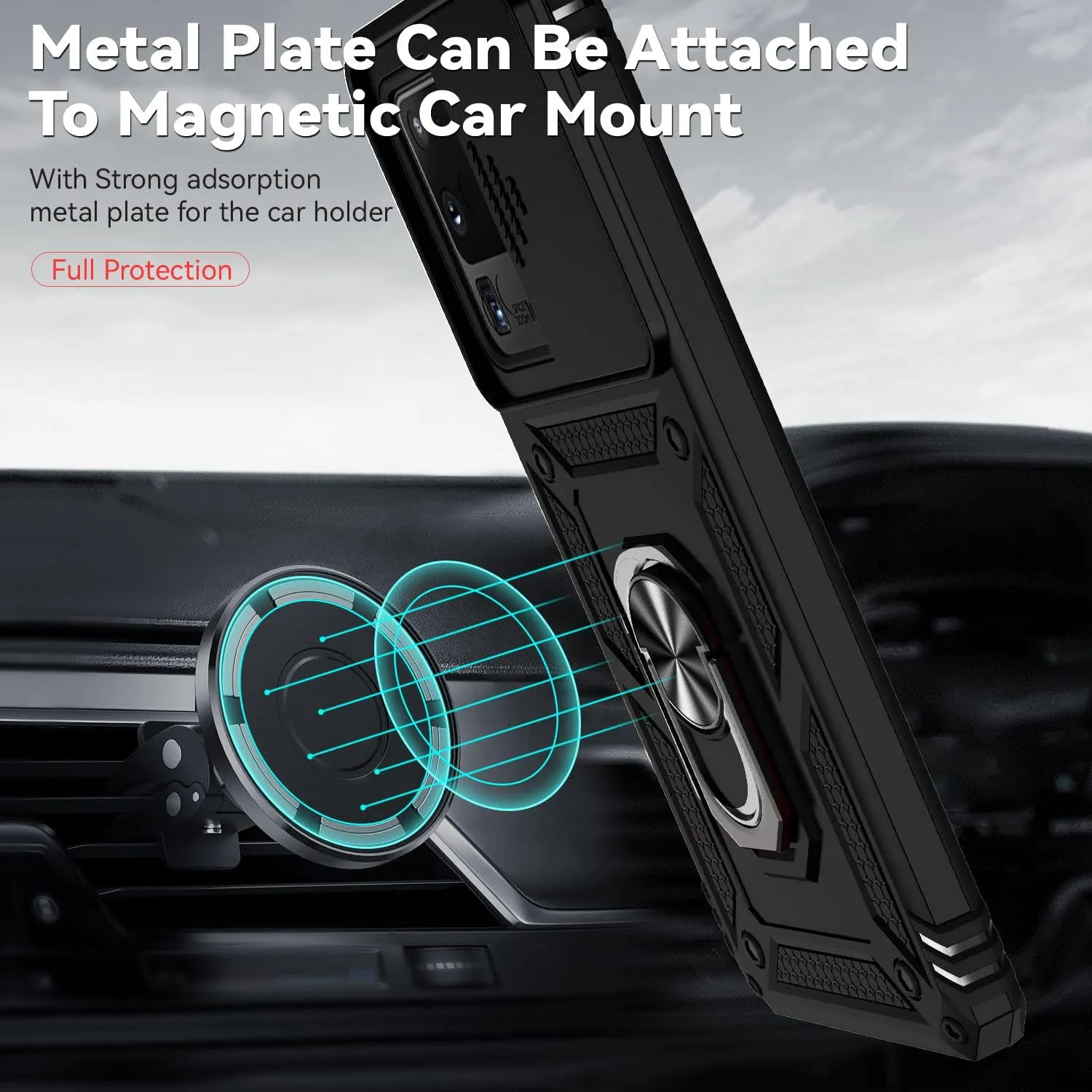 for Samsung Galaxy S20 Ultra Case with Camera Lens Cover HD Screen Protector, Military-Grade Drop Tested Magnetic Ring Holder Kickstand Protective Phone Case for Samsung Galaxy S20 Ultra 5G (Black)