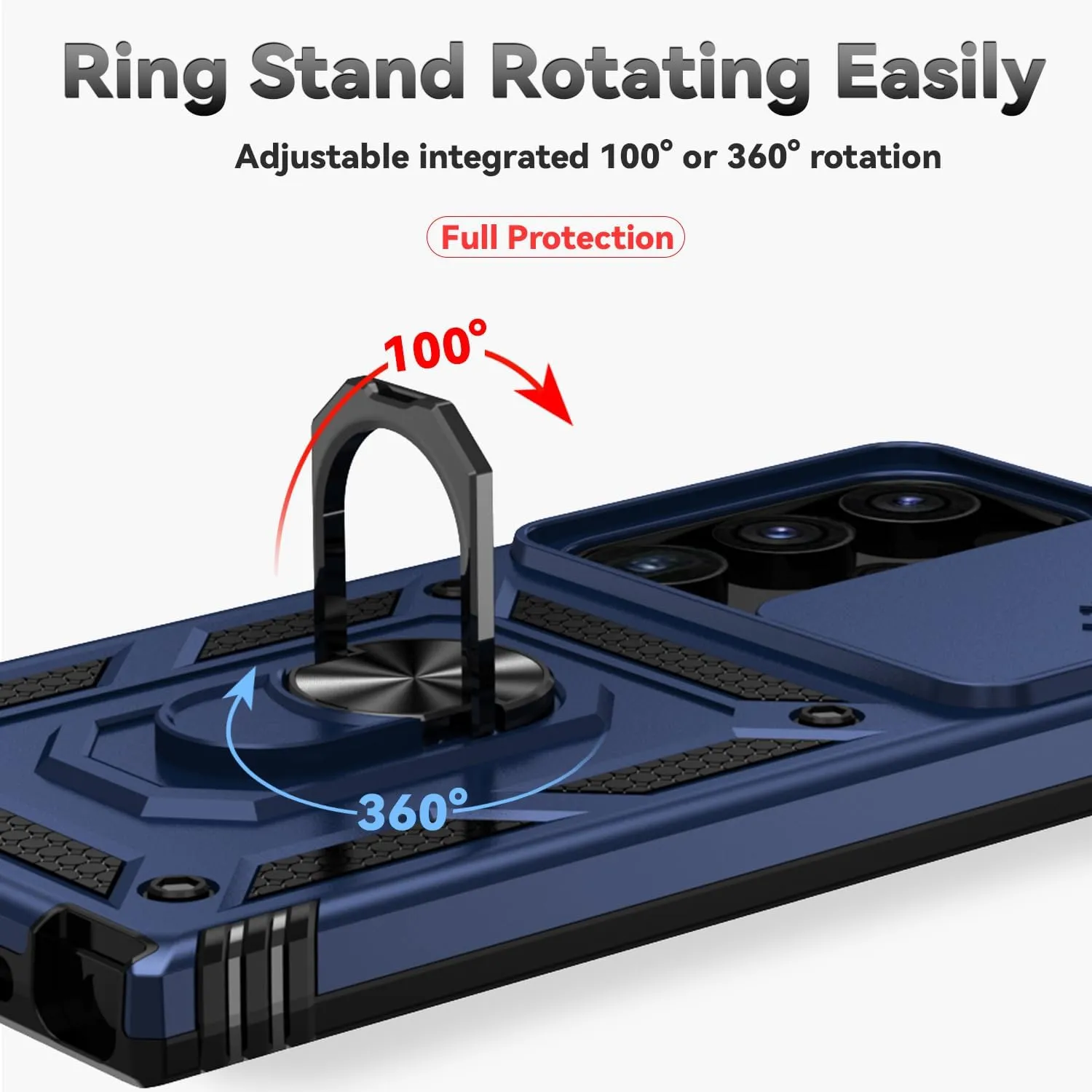 for Samsung Galaxy S24 Ultra Case with Camera Lens Cover HD Screen Protector, Military-Grade Drop Tested Magnetic Ring Holder Kickstand Protective Phone Case for Samsung Galaxy S24 Ultra (Navy Blue)