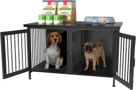 GDLF Double Dog Crate with Divider for 2 Small or 1 Dog, Furniture Style Kennel Indoor Cage with Removable Panel (Int.dims:36.2Wx24.5Dx21H), Black