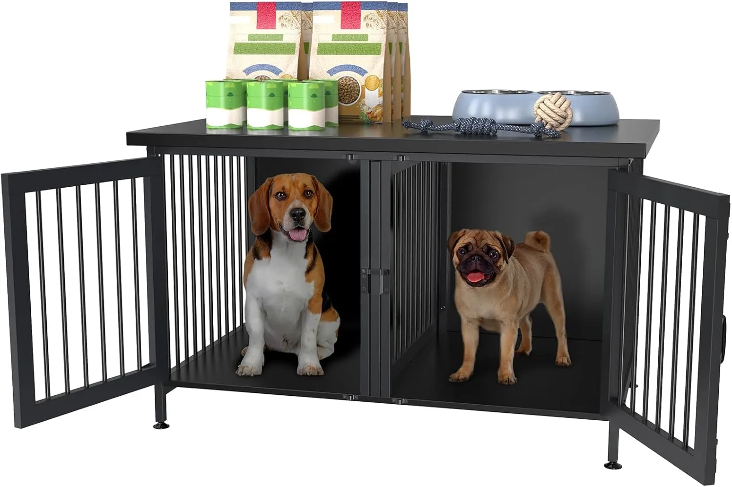 GDLF Double Dog Crate with Divider for 2 Small or 1 Dog, Furniture Style Kennel Indoor Cage with Removable Panel (Int.dims:36.2Wx24.5Dx21H), Black