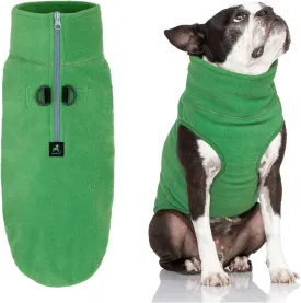 Gooby Half Zip Up Fleece Vest - Warm Dog Jacket, Pullover with Dual D Ring Leash - Winter Small Dog Sweater, Green, Large
