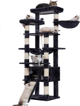 Heybly Tall Cat Tree,78 inch Multi-Level Cat Tower for Indoor Cats,2 Widened Plush Perches Cat Condo with Scratching Board and Big Caves,Smoky Gray HCT033G