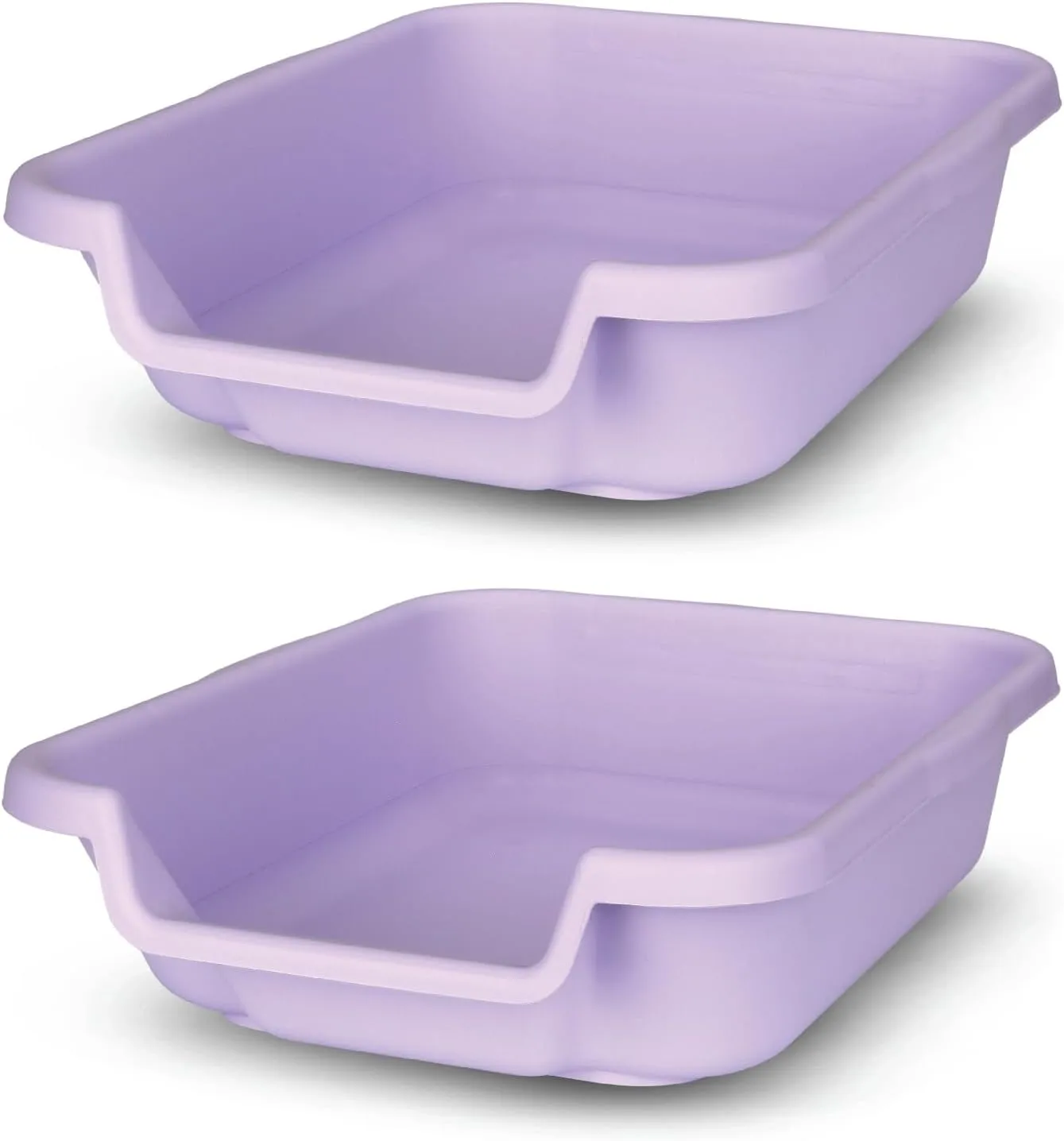 KittyGoHere Senior Cat Litter Box 2 Pack, Small Storybook Lavender Low Entrance Kitty Litter Box Sized for Cats Comfort, Perfect for Senior & Arthritic Cats, Made in USA
