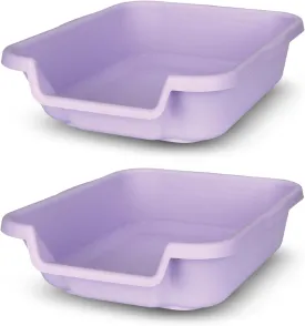KittyGoHere Senior Cat Litter Box 2 Pack, Small Storybook Lavender Low Entrance Kitty Litter Box Sized for Cats Comfort, Perfect for Senior & Arthritic Cats, Made in USA