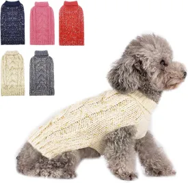 KYEESE Dog Sweater - Winter Dog Clothes Pullover Warm Coat Turtleneck Knitwear with Golden Yarn, Beige, Small