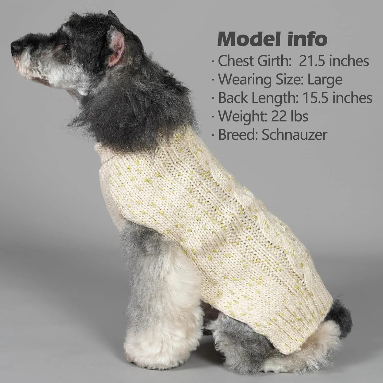 KYEESE Dog Sweater - Winter Dog Clothes Pullover Warm Coat Turtleneck Knitwear with Golden Yarn, Beige, Small