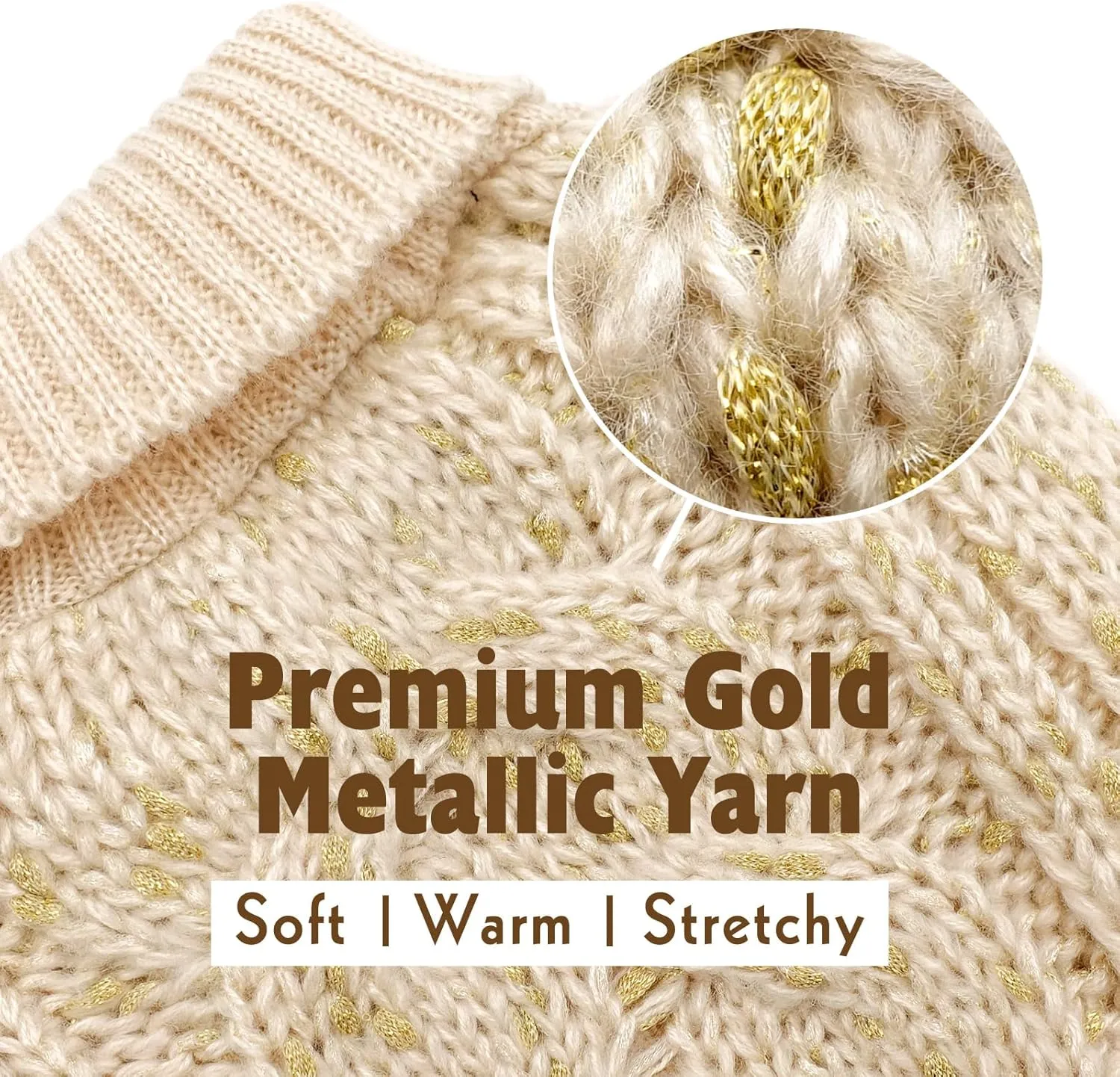 KYEESE Dog Sweater - Winter Dog Clothes Pullover Warm Coat Turtleneck Knitwear with Golden Yarn, Beige, Small
