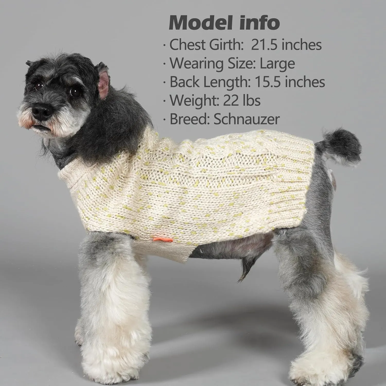 KYEESE Dog Sweater - Winter Dog Clothes Pullover Warm Coat Turtleneck Knitwear with Golden Yarn, Beige, Small