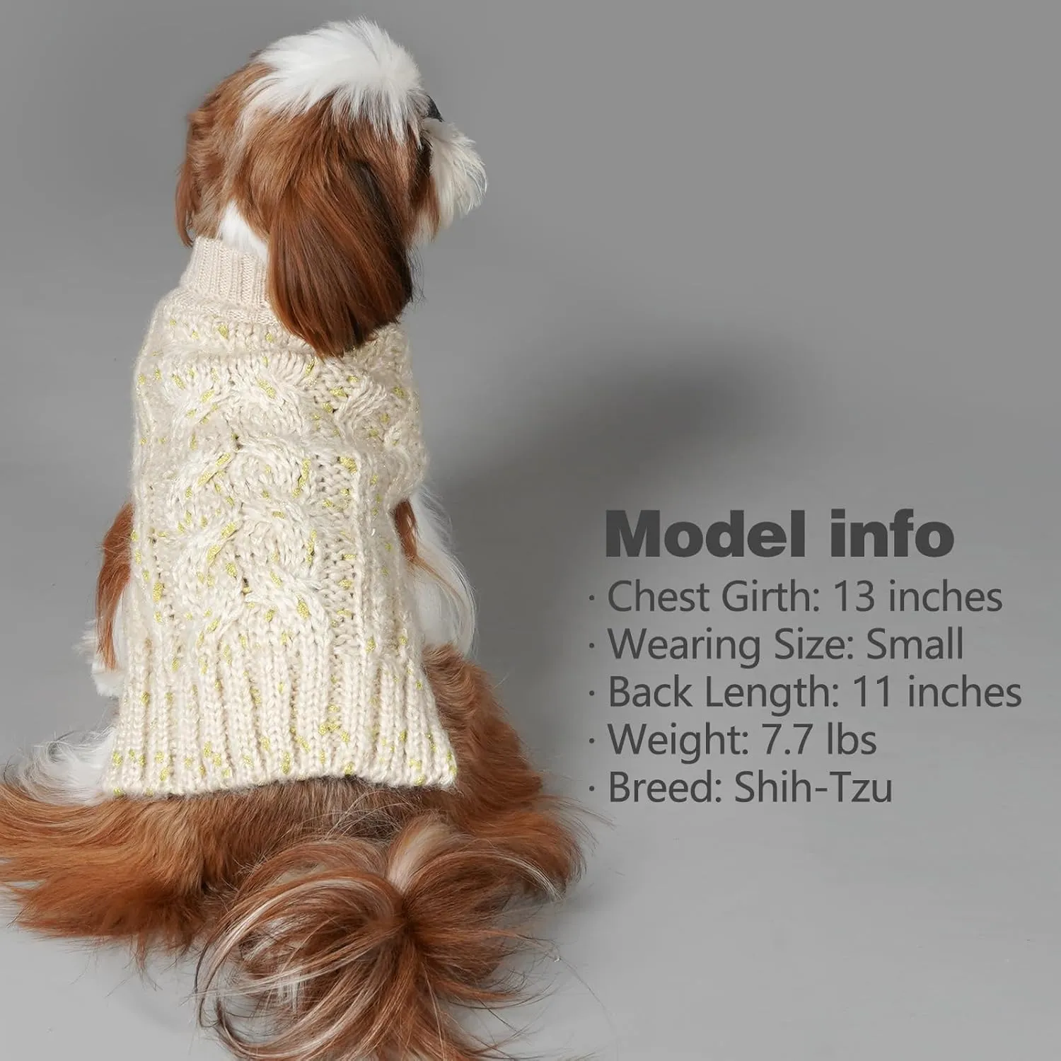 KYEESE Dog Sweater - Winter Dog Clothes Pullover Warm Coat Turtleneck Knitwear with Golden Yarn, Beige, Small