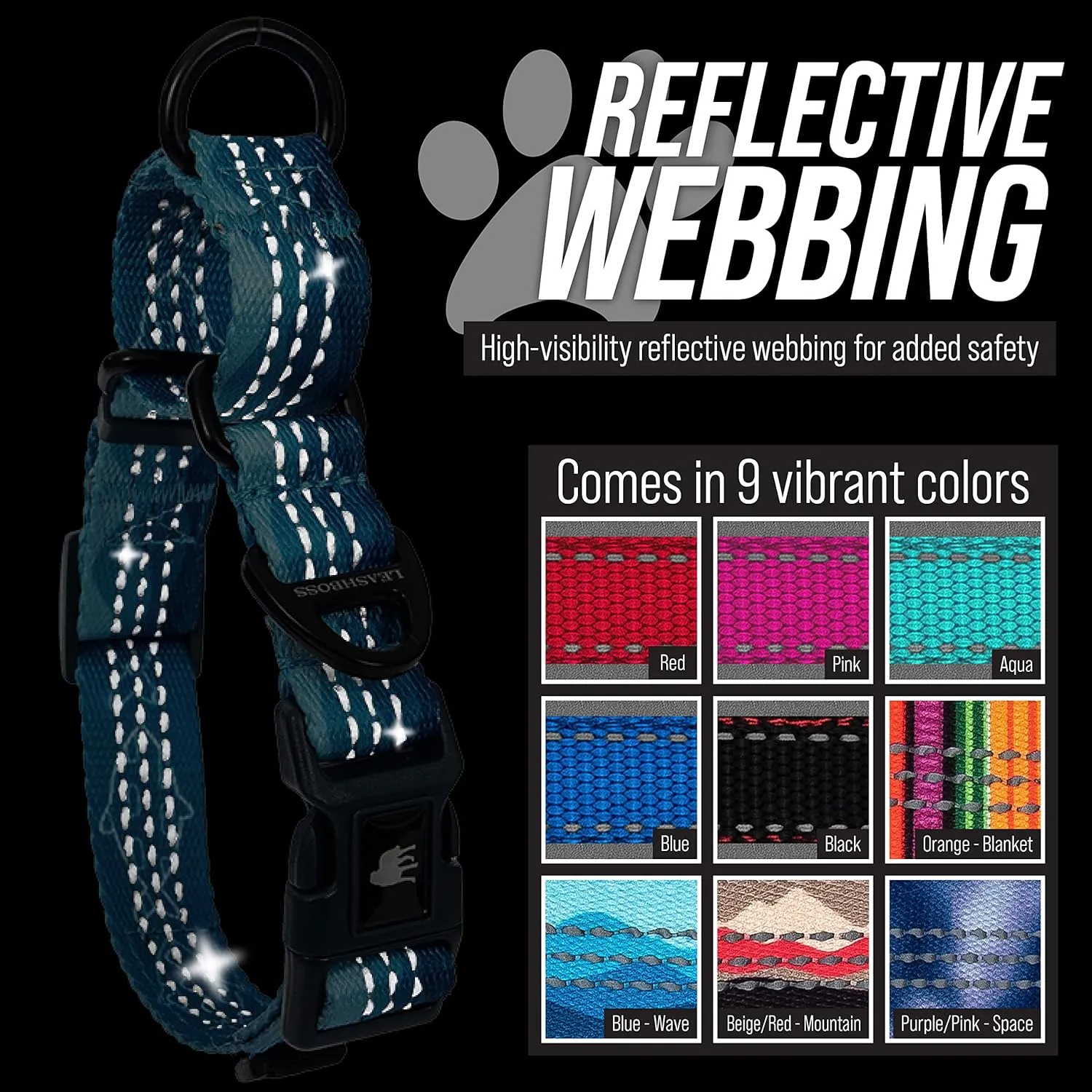 Leash Boss Martingale Collar for Dogs | Reflective Nylon Dog Collar for Large Dogs, Medium and Small Dogs | No Pull Pet Training Collar | Quick Release Buckle, Adjustable Pet Collar