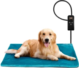 Niubya Pet Heating Pad for Dogs, Adjustable Temperature Waterproof Heated Mat with Timer, Electric Heated Dog Bed with Chew Resistant Cord and Soft Washable Velvet Cover