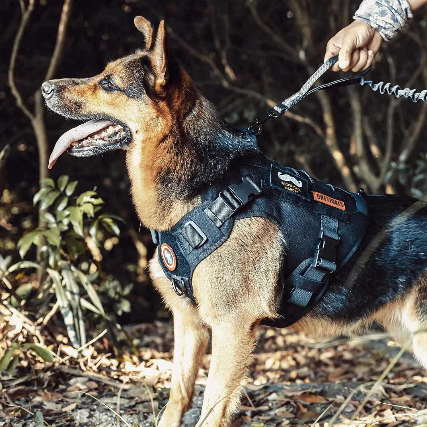 OneTigris Tactical Dog Harness Vest with Handle,Dog Harness for Large Dogs,No-Pull Service Dog Vest with Hook & Loop Panels,Adjustable Dog Vest Harness for Walking Hiking Training(Black,X-Large)