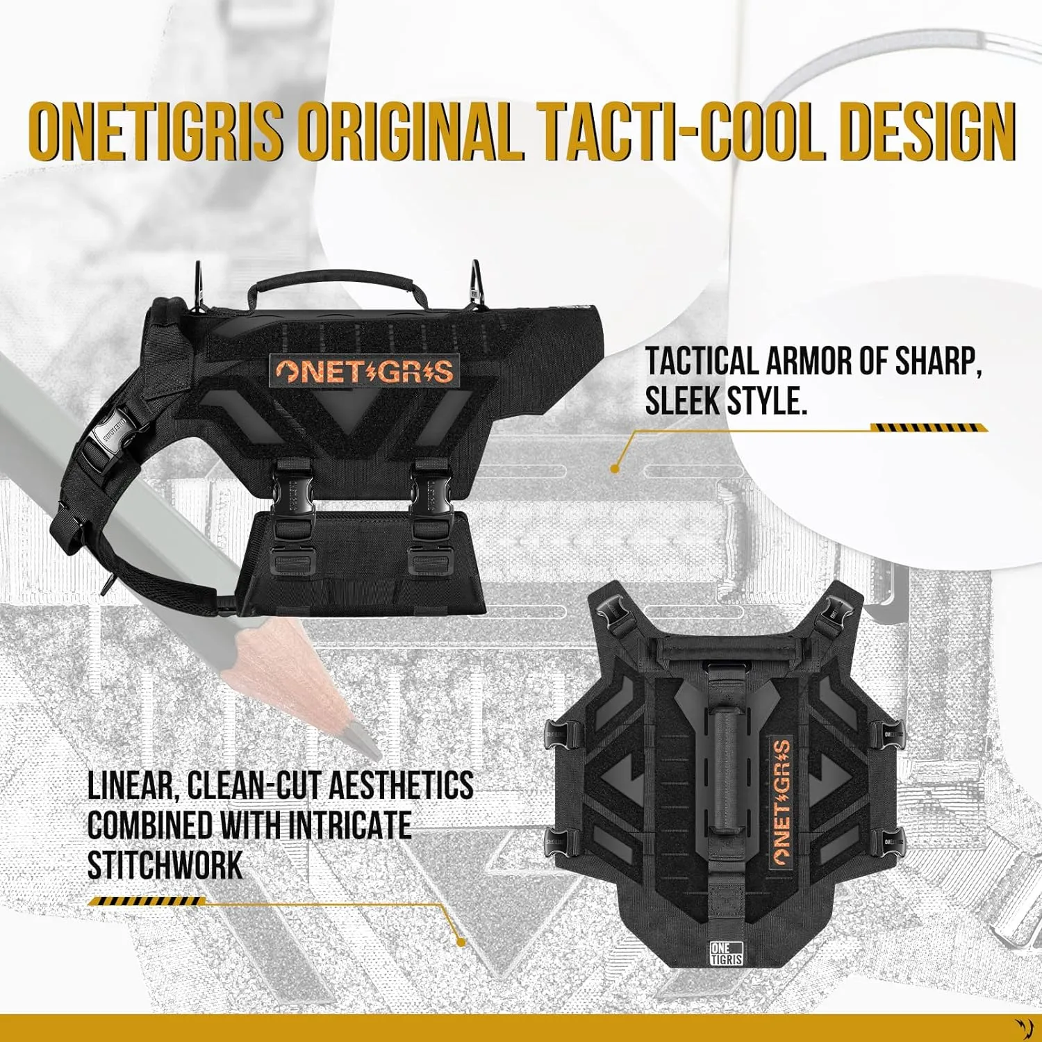 OneTigris X-Armor Tactical Dog Harness MOLLE Vest with Metal Buckles, No-Pull No-Escape No-Slippage Design for Medium, Large & Size XL Dogs -Black M