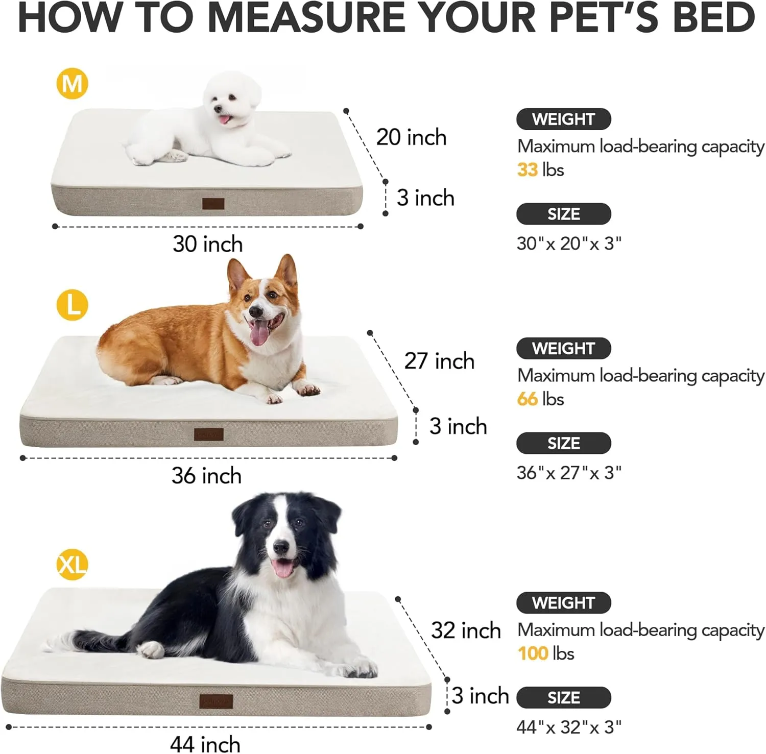 Orthopedic Dog Crate Bed with Removable Waterproof Cover, Egg Crate Foam, L (36x27x3 Inch) Khaki