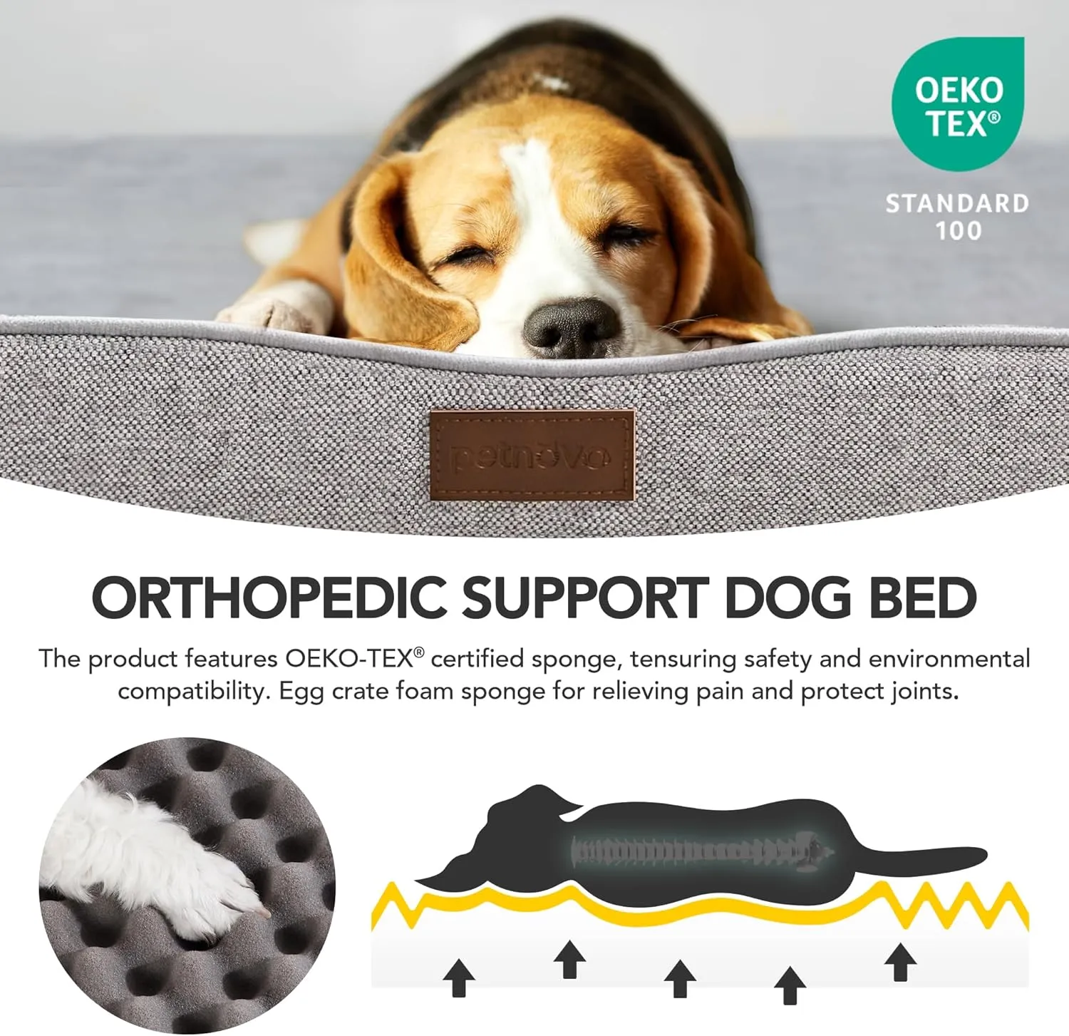 Orthopedic Dog Crate Bed with Removable Waterproof Cover, Egg Crate Foam, L (36x27x3 Inch) Khaki