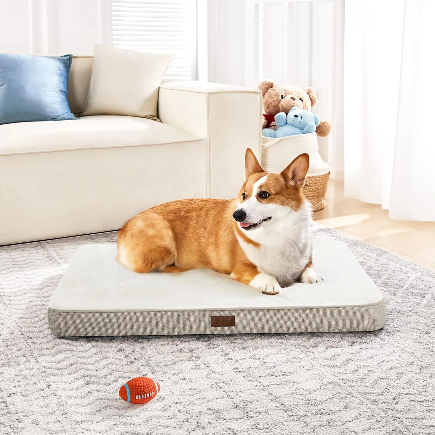 Orthopedic Dog Crate Bed with Removable Waterproof Cover, Egg Crate Foam, L (36x27x3 Inch) Khaki