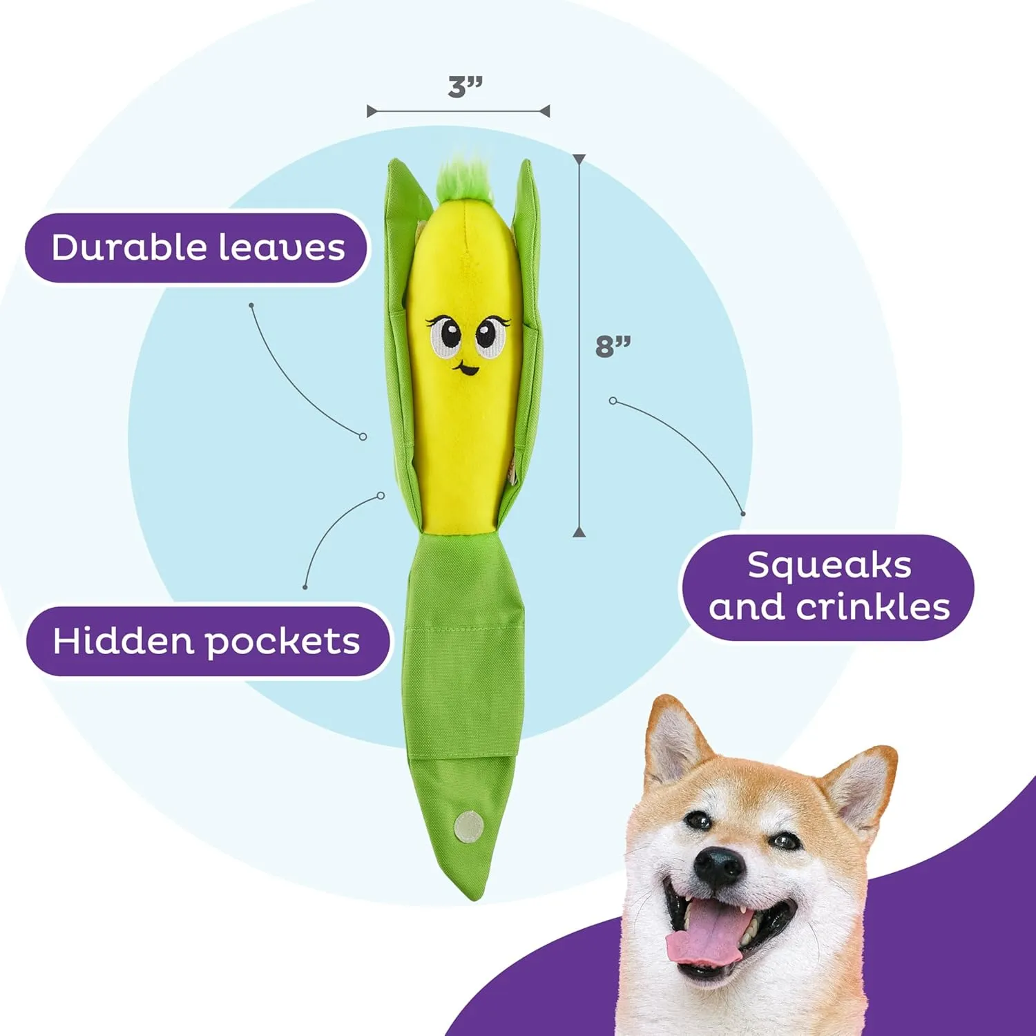 Outward Hound by Nina Ottosson Hide N' Find Interactive Plush Dog Puzzle, Durable Dog Toy, Plush Enrichment Toys, Corn, Multicolored
