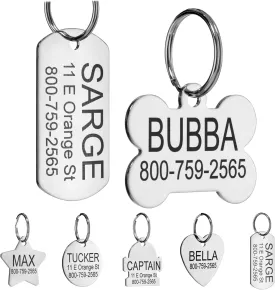 Providence Engraving Custom Engraved Stainless Steel Pet ID Tags - Personalized Front and Back Identification, for Large or Small Cats and Dogs, Rectangle, Regular