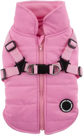 Puppia Mountaineer Winter Dog Coat with integrated harness No Pull Cold Weather Waterproof Warm Fleece Back Zipper for Small & Medium Dog, PINK, Small