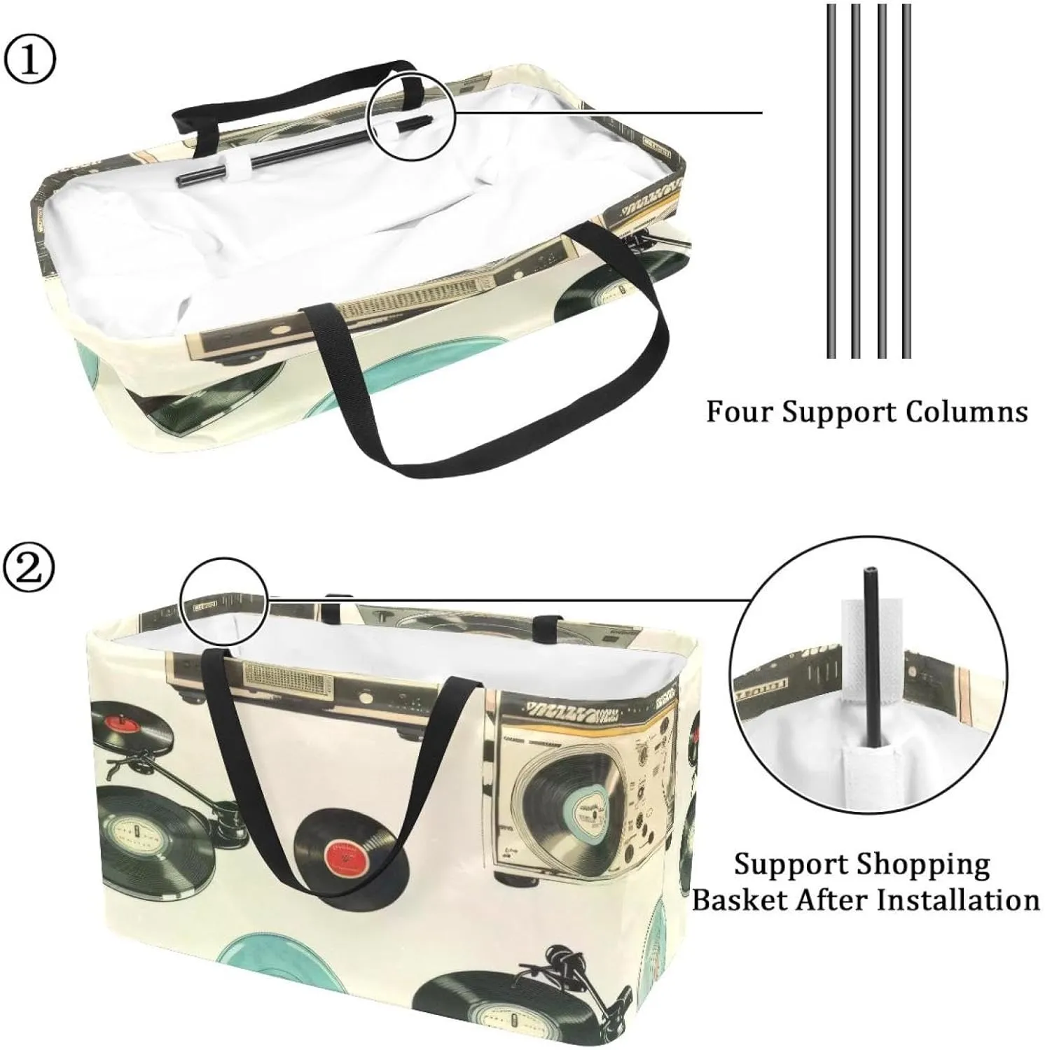 Reusable Grocery Bags Cartoon Boston Terriers Unicorn Pattern Foldable Washable Storage Bins Basket Shopping Tote Bag