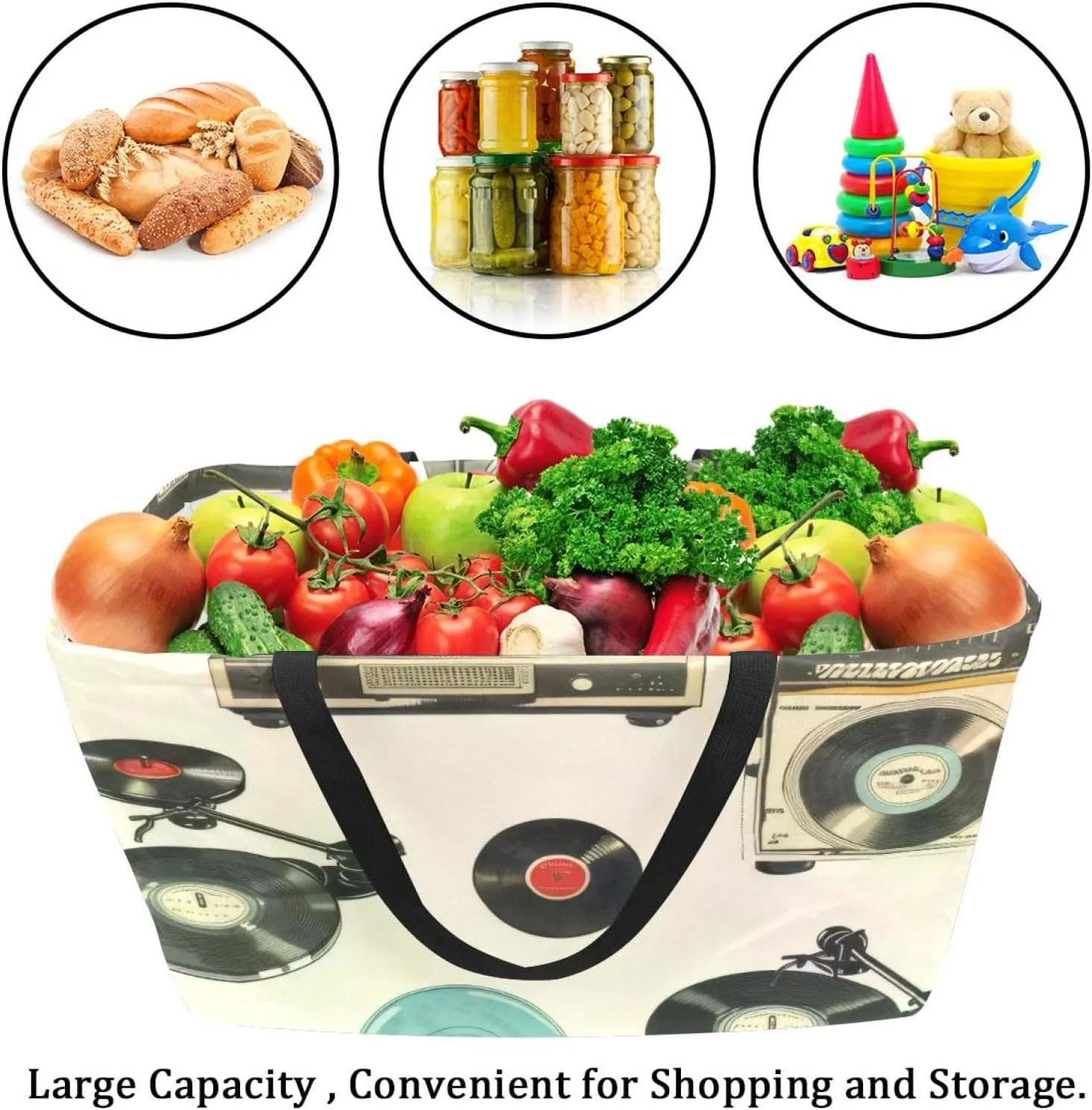 Reusable Grocery Bags Cartoon Boston Terriers Unicorn Pattern Foldable Washable Storage Bins Basket Shopping Tote Bag