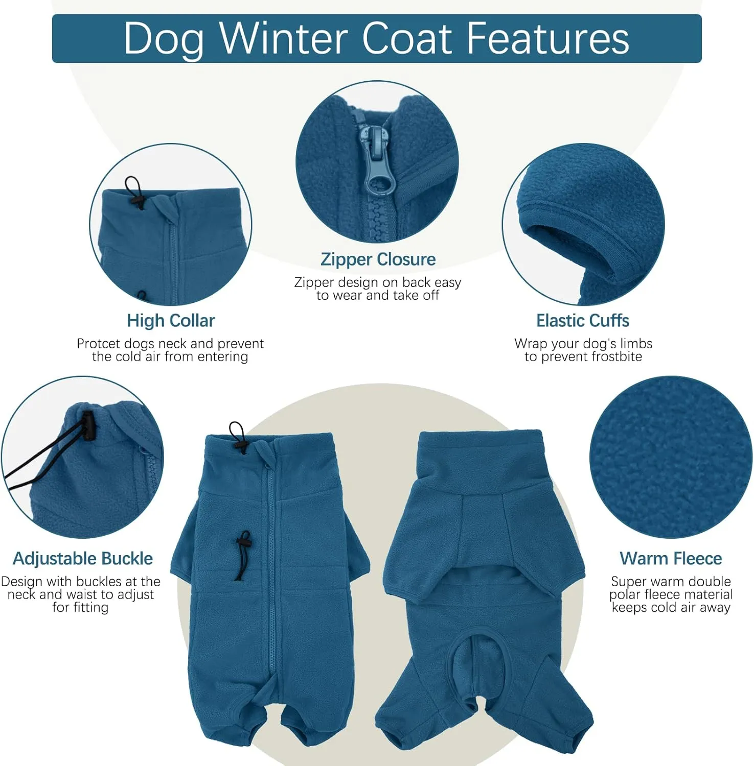 ROZKITCH Dog Winter Coat Soft Fleece Pullover Pajamas, Pet Windproof Warm Cold Weather Jacket Vest Cozy Jumpsuit Apparel Outfit Clothes for Small Medium Large Dog Walking Sleep M