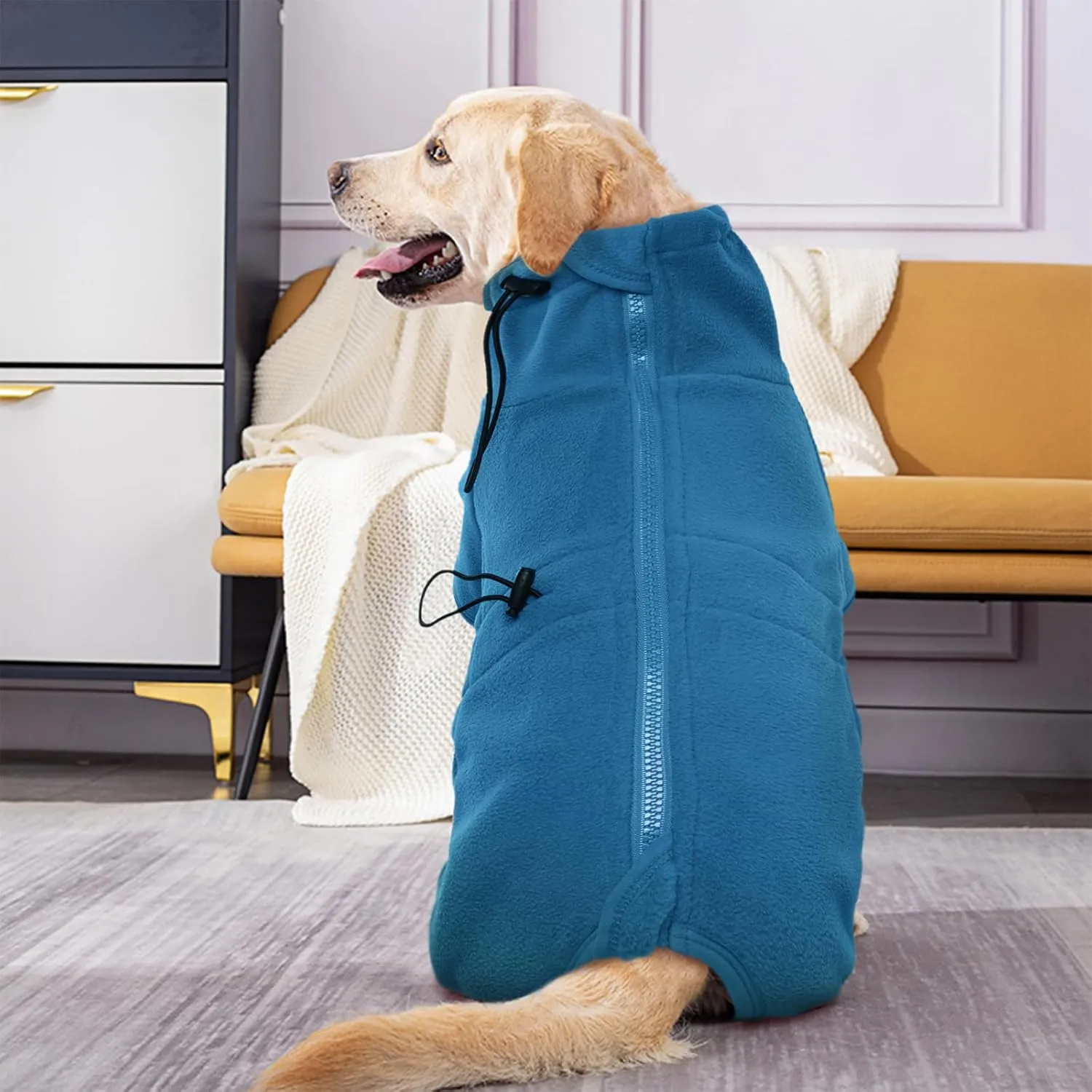 ROZKITCH Dog Winter Coat Soft Fleece Pullover Pajamas, Pet Windproof Warm Cold Weather Jacket Vest Cozy Jumpsuit Apparel Outfit Clothes for Small Medium Large Dog Walking Sleep M