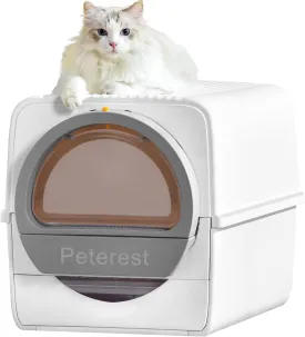 Semi Auto Large Self Cleaning Cat Litter Box,No Smell,Pull and Scoop,for Micro Crystal cat Litter,Easy to Clean,with Lid High-Capacity White Litter Box