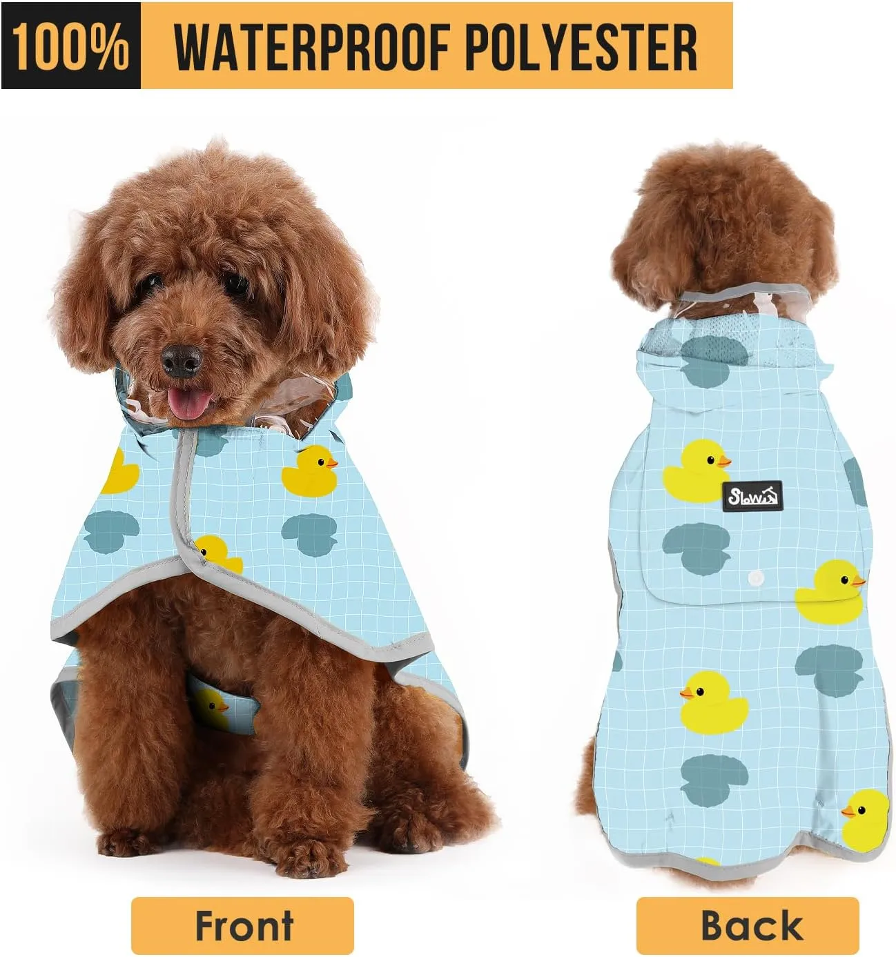 SlowTon Dog Raincoat, Adjustable Dog Rain Jacket Clear Hooded Double Layer, Waterproof Poncho with Reflective Strip Straps and Storage Pocket for Small Medium Large Dogs Puppies(DK XL)