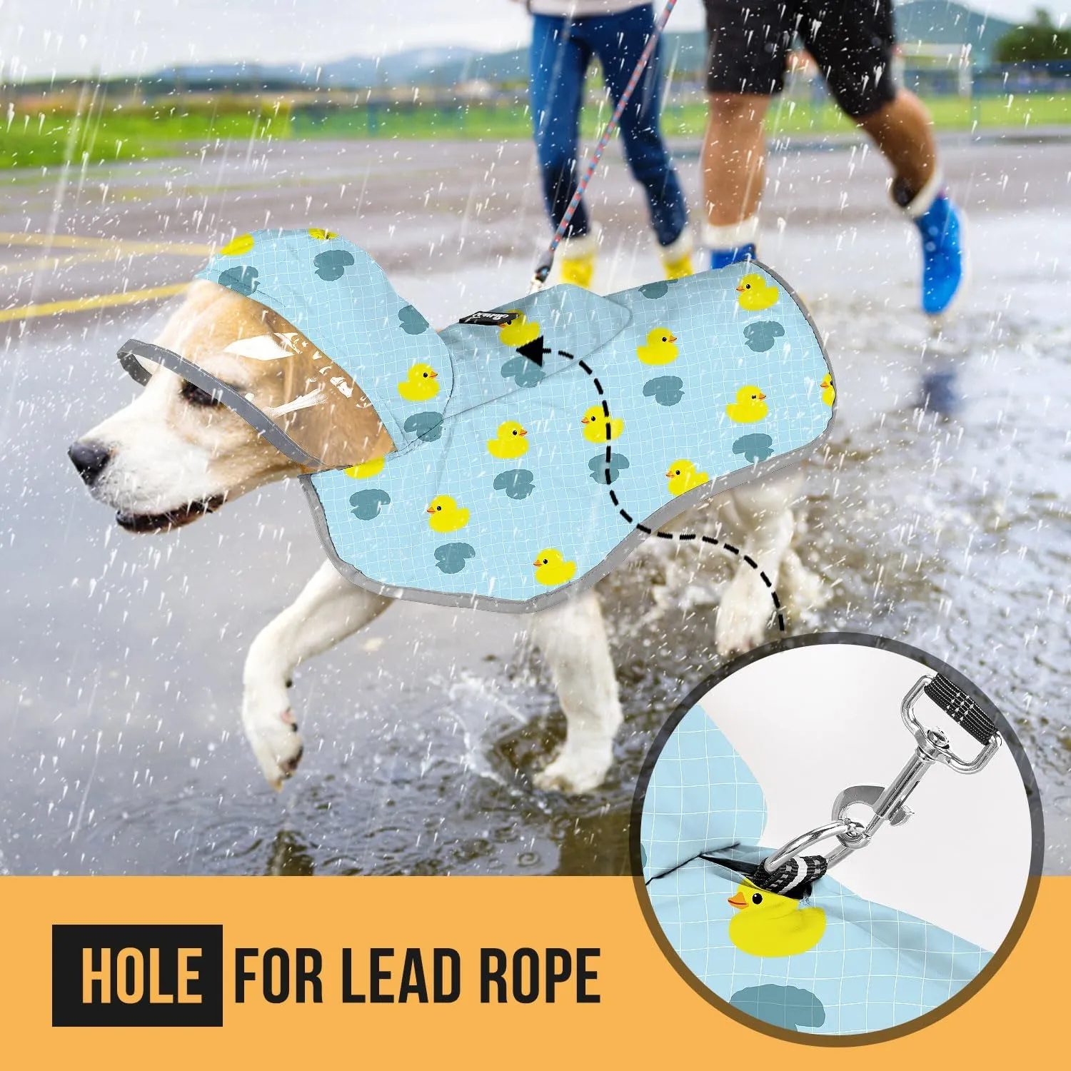 SlowTon Dog Raincoat, Adjustable Dog Rain Jacket Clear Hooded Double Layer, Waterproof Poncho with Reflective Strip Straps and Storage Pocket for Small Medium Large Dogs Puppies(DK XL)