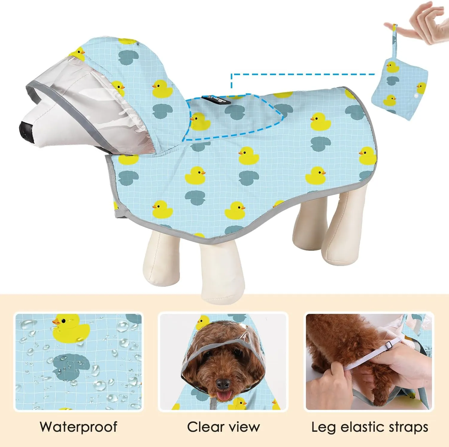 SlowTon Dog Raincoat, Adjustable Dog Rain Jacket Clear Hooded Double Layer, Waterproof Poncho with Reflective Strip Straps and Storage Pocket for Small Medium Large Dogs Puppies(DK XL)