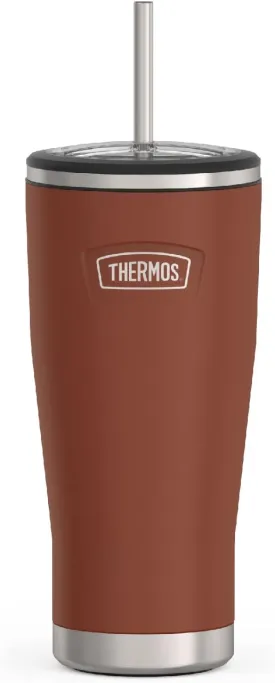 THERMOS ICON SERIES, Stainless Steel Cold Tumbler with Straw, 24 Ounce, Saddle