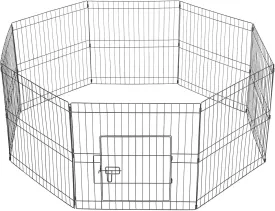 Topeakmart 24 inch Puppy Pet 8 Panel Foldable Metal Playpen Portable Fence Exercise Pen with Door, Indoor/Outdoor Black