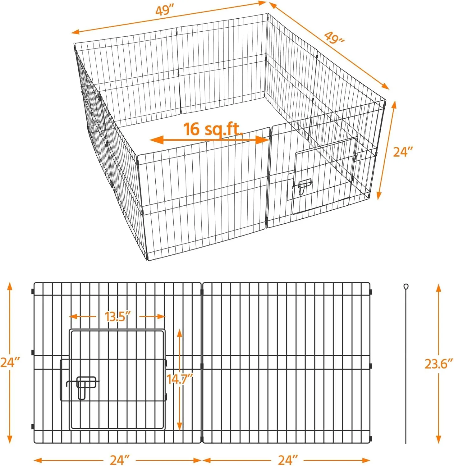 Topeakmart 24 inch Puppy Pet 8 Panel Foldable Metal Playpen Portable Fence Exercise Pen with Door, Indoor/Outdoor Black