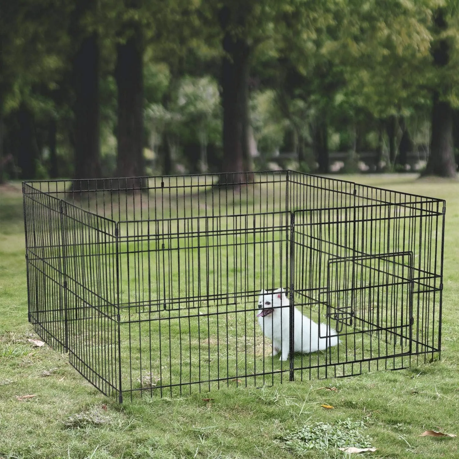 Topeakmart 24 inch Puppy Pet 8 Panel Foldable Metal Playpen Portable Fence Exercise Pen with Door, Indoor/Outdoor Black