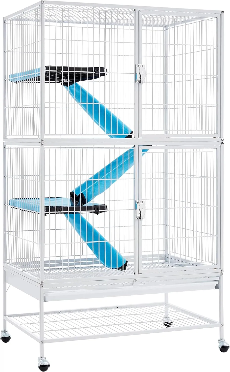 Topeakmart Small Animals Cages Ferret/Guinea Pigs/Chinchilla/Rabbit Cages 2-Story Rolling Metal Critter Nation w/ 2 Removable Ramps &Litter Box, Hammock White