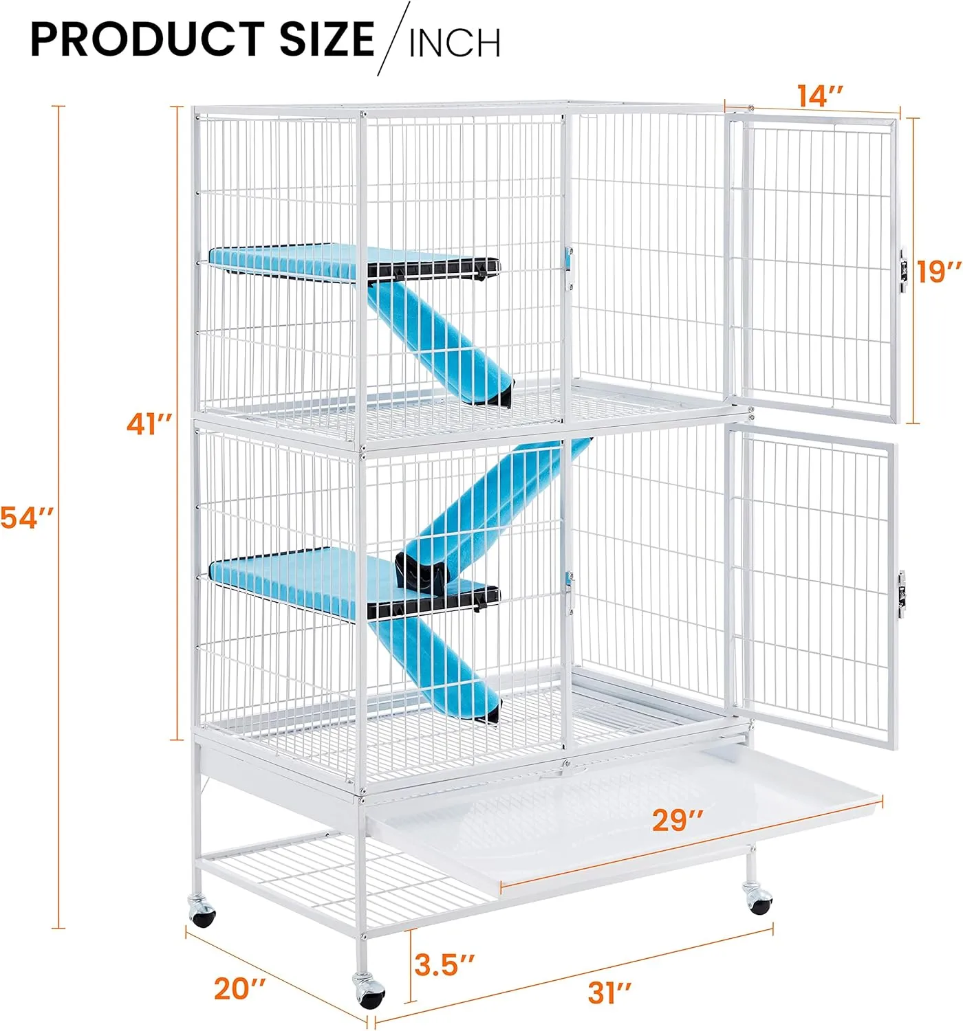 Topeakmart Small Animals Cages Ferret/Guinea Pigs/Chinchilla/Rabbit Cages 2-Story Rolling Metal Critter Nation w/ 2 Removable Ramps &Litter Box, Hammock White
