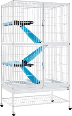 Topeakmart Small Animals Cages Ferret/Guinea Pigs/Chinchilla/Rabbit Cages 2-Story Rolling Metal Critter Nation w/ 2 Removable Ramps &Litter Box, Hammock White