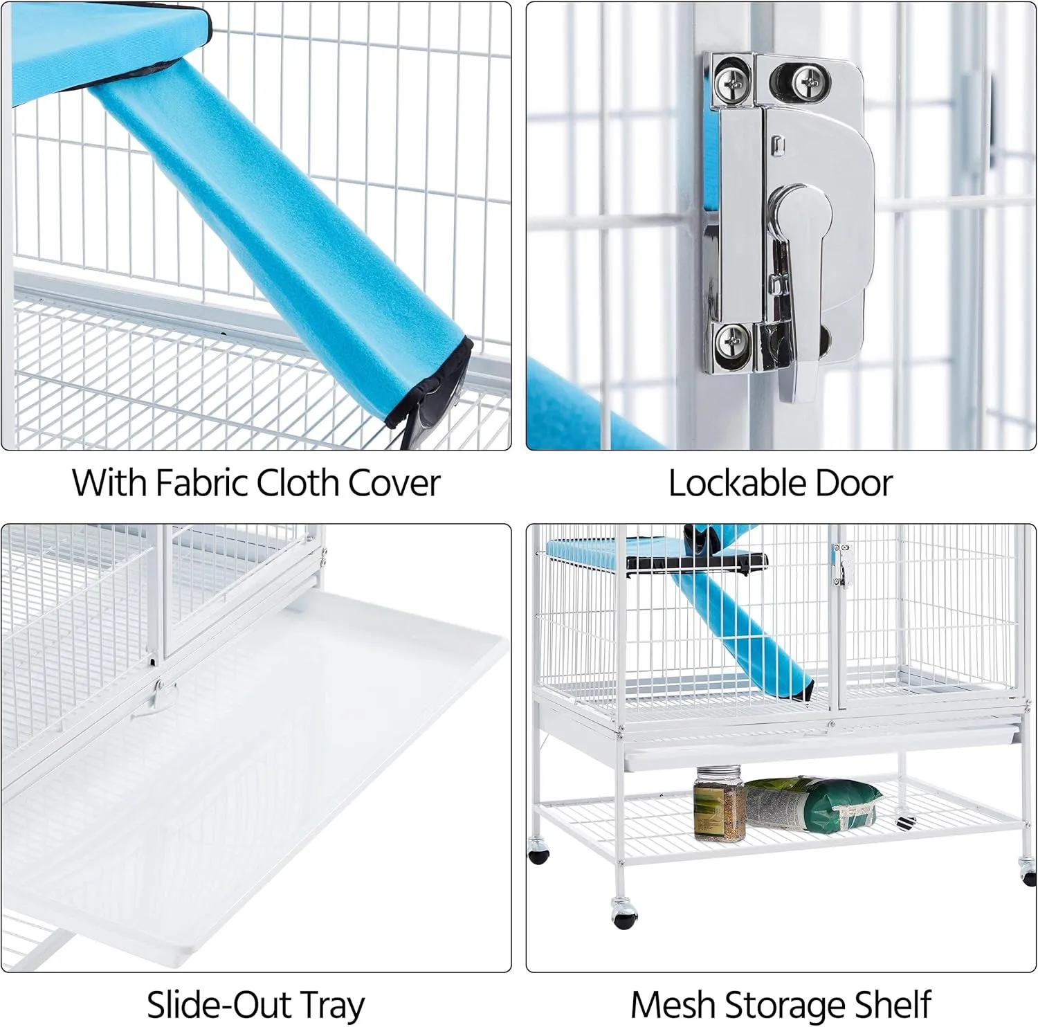 Topeakmart Small Animals Cages Ferret/Guinea Pigs/Chinchilla/Rabbit Cages 2-Story Rolling Metal Critter Nation w/ 2 Removable Ramps &Litter Box, Hammock White