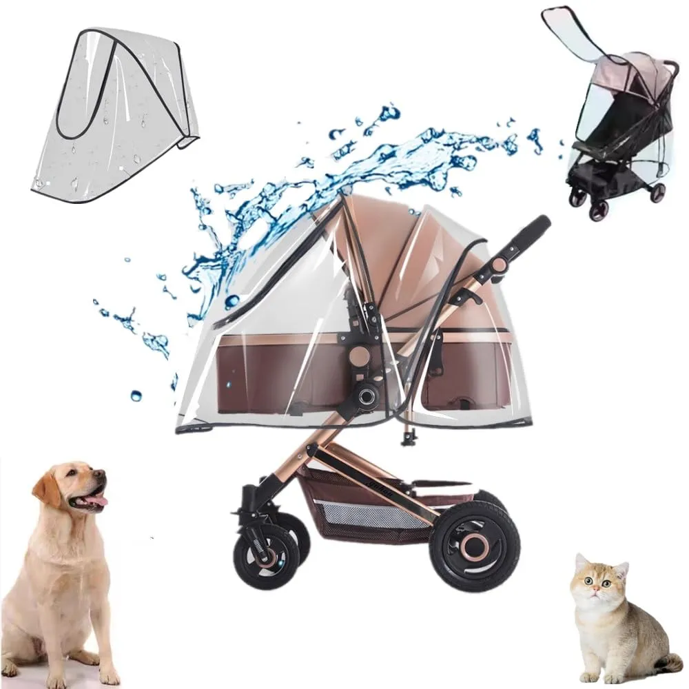 Unisize Pet Stroller Rain Cover - Foldable Clear Protection for Snow, Wind & Rain, Suitable for Various Stroller Models