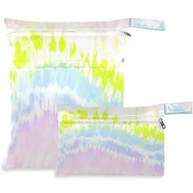 visesunny Rainbow Ink Tie Dye 2Pcs Wet Bag with Zippered Pockets Washable Reusable Roomy Diaper Bag for Travel,Beach,Daycare,Stroller,Diapers,Dirty Gym Clothes,Wet Swimsuits,Toiletries