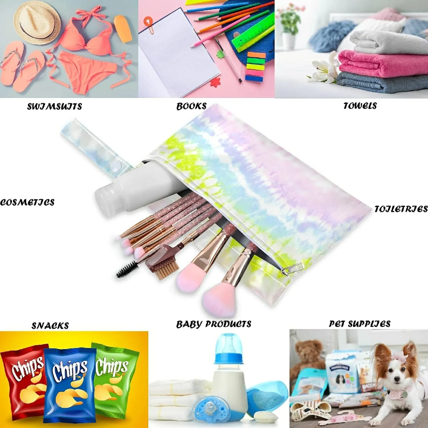 visesunny Rainbow Ink Tie Dye 2Pcs Wet Bag with Zippered Pockets Washable Reusable Roomy Diaper Bag for Travel,Beach,Daycare,Stroller,Diapers,Dirty Gym Clothes,Wet Swimsuits,Toiletries