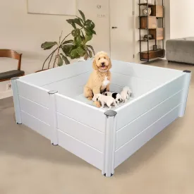 Whelping Box & Puppy Playpen  Upgraded Reinforced Design with Easy-Open Door, Waterproof Pee Pad  Indoor/Outdoor, Easy to Clean (White, Standard 48" x 48" x 18")
